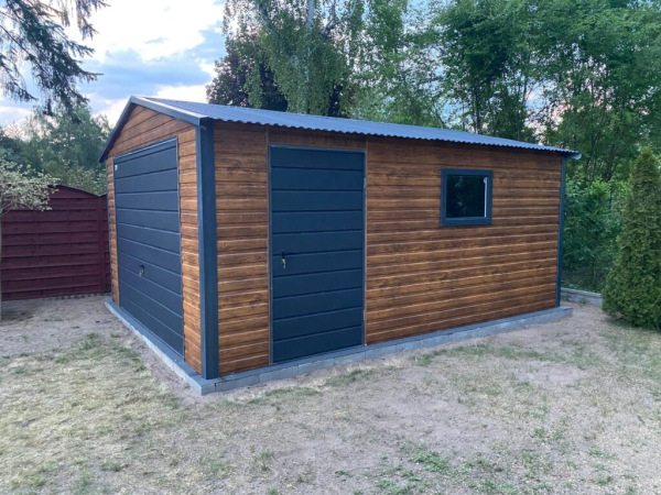 🏠 Plechová garáž 4×5 m – sedlová strecha | Zlatý dub + Antracit 3