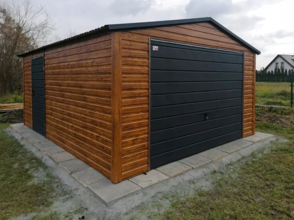 🏠 Plechová garáž 4×5 m – sedlová strecha | Zlatý Dub + RAL 7016 1